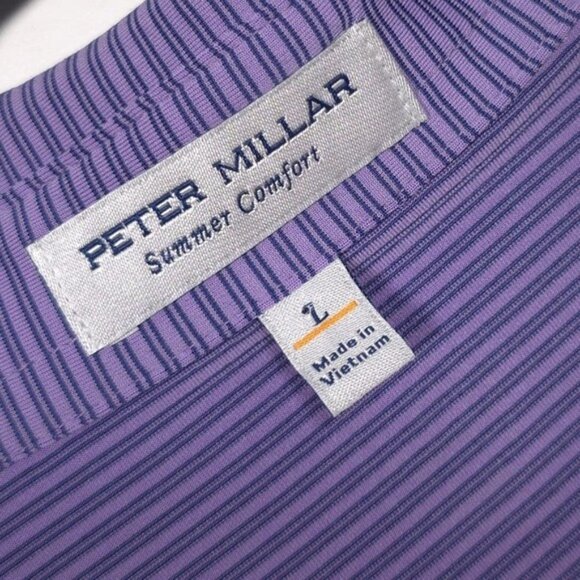 PETER MILLAR Men's Polo Shirt Size LARGE Summer Comfort Purple‎ Striped - Picture 2 of 10